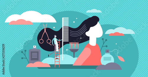Hairdresser vector illustration. Tiny hair cut occupation persons concept.