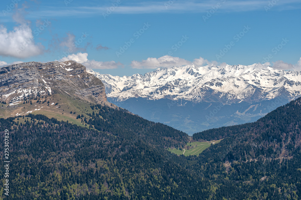 French landscape - Chartreuse. Panoramic view over the peaks of Chartreuse and the french Alps.