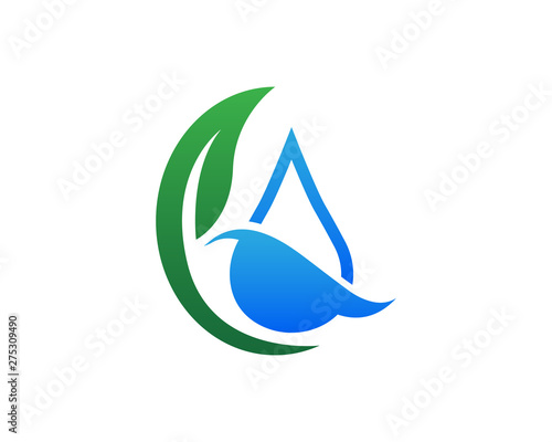 Drop water shape with tree leaf, Hydroponics Logo concept, flat design vector isolated