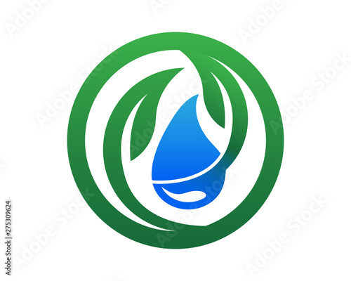 Drop water shape with tree leaf, Hydroponics Logo concept, flat design vector isolated