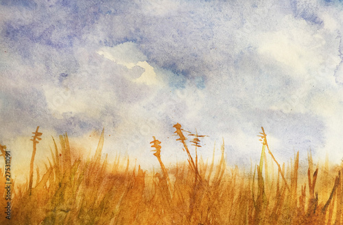 grass and sky utumn watercolor