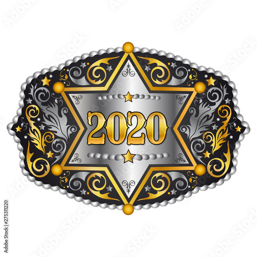 2020 Year Western Cowboy belt buckle with Sheriff Badge vector design