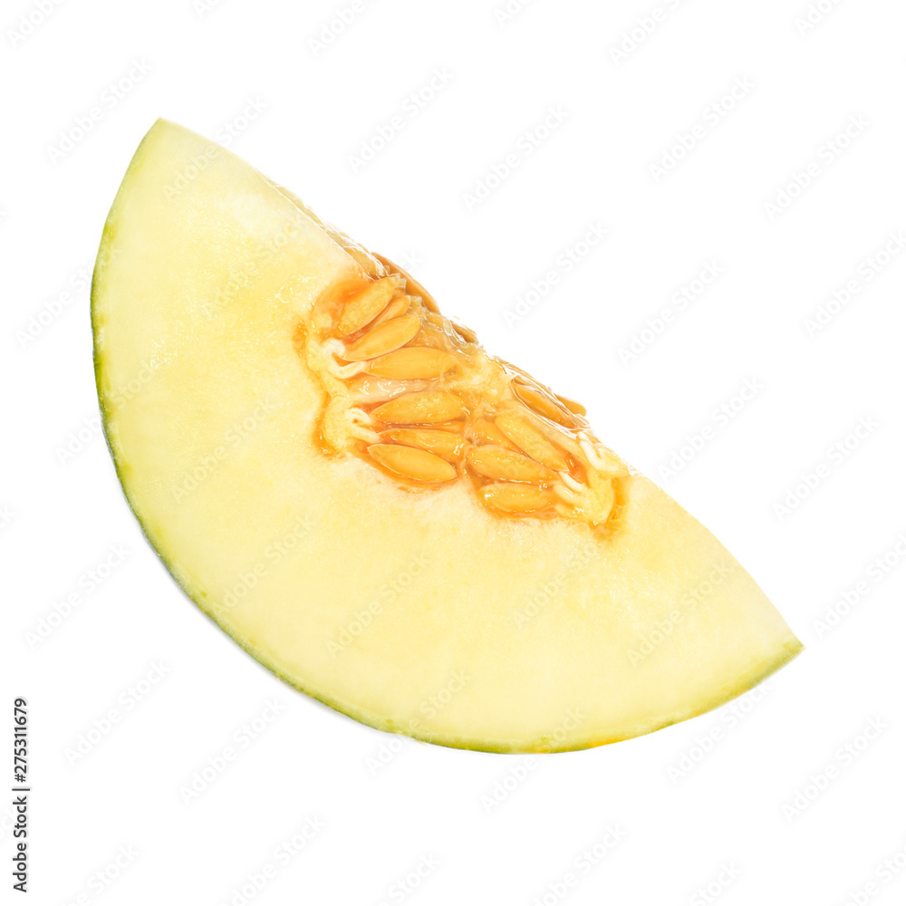 slice of yellow melon isolated on white background slice of yellow melon isolated on white background