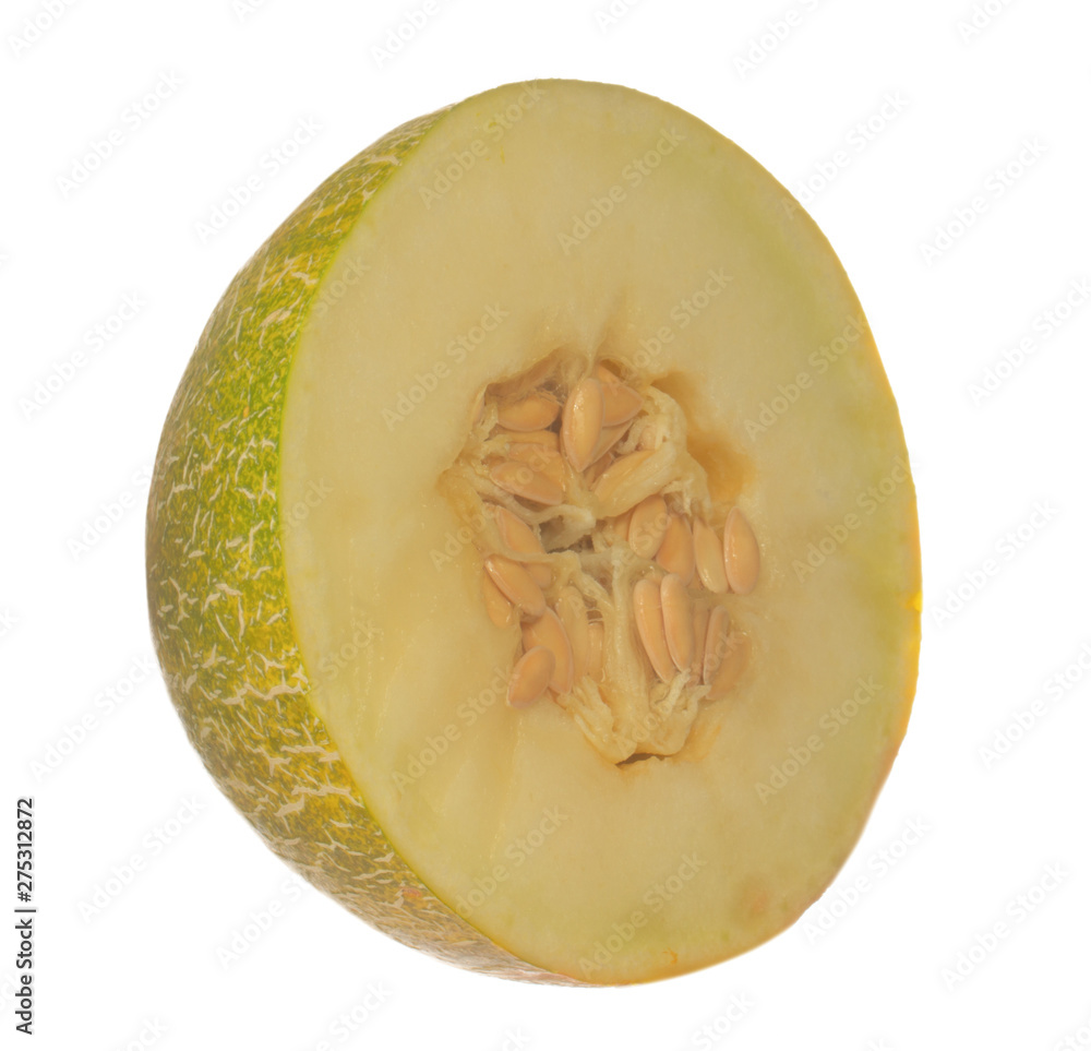 half of green melon isolated on white background
