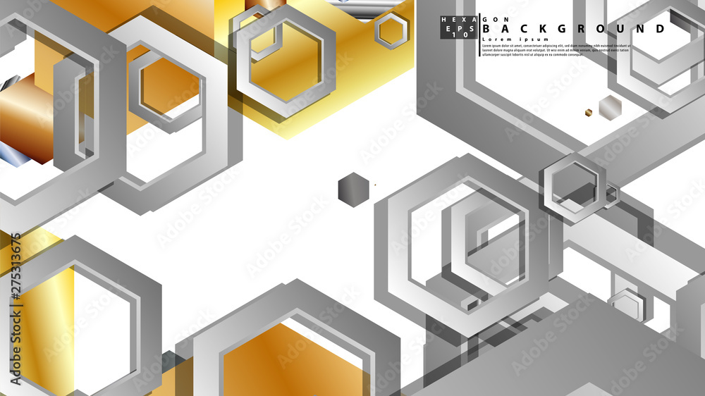 Obraz premium Abstract geometric background with hexagon metal color composition. Vector illustration