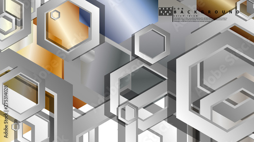 Abstract geometric background with hexagon metal color composition. Vector illustration