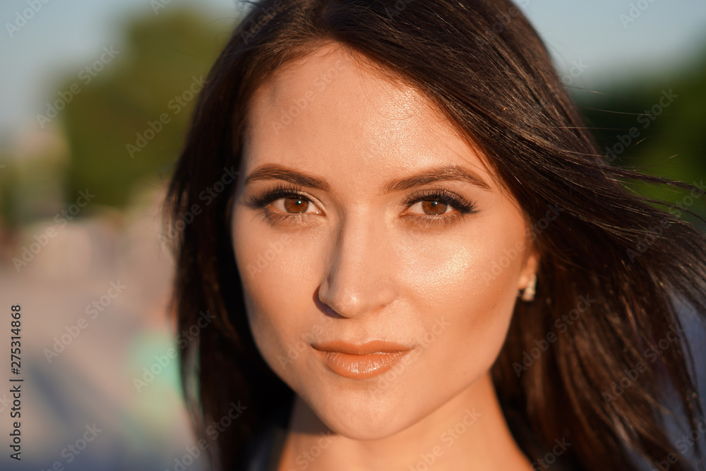 Street close-up portrait, dark haired girl. close-up. Street close-up portrait, dark haired girl. close-up.