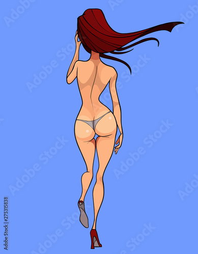 cartoon sexy woman with slim figure walks