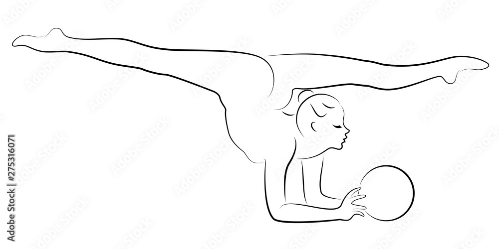 Rhythmic gymnastics. Silhouette of a girl with a ball. Beautiful gymnast. The woman is slim and young. Vector illustration