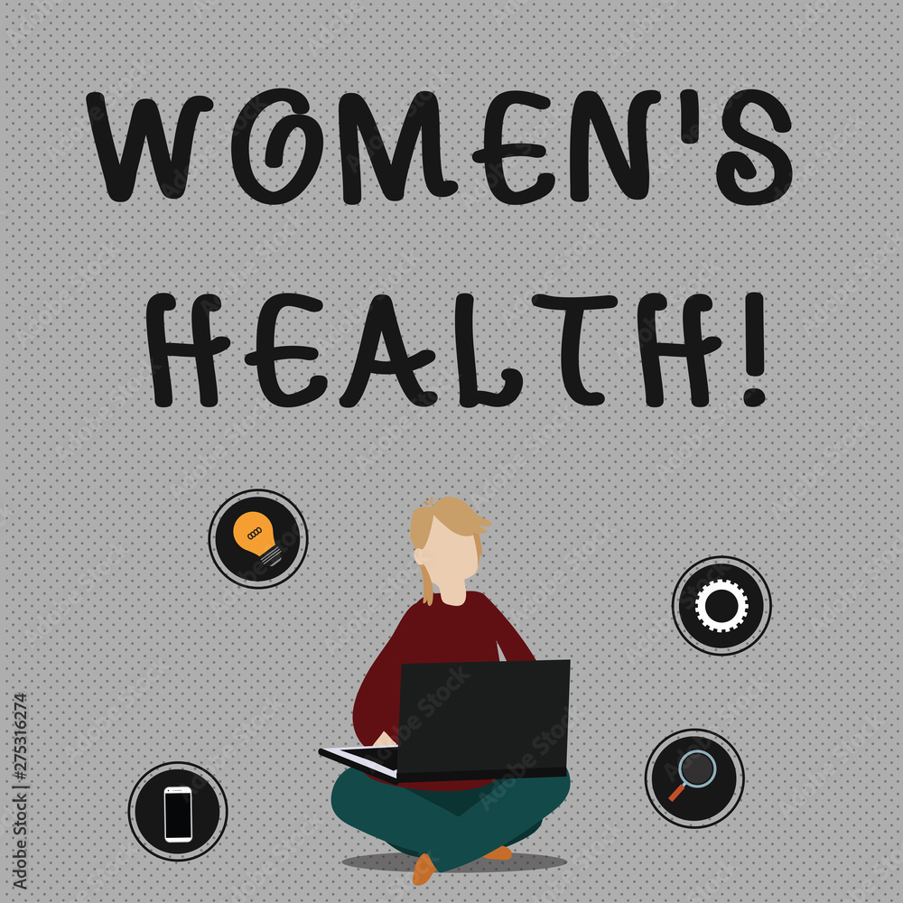 Conceptual hand writing showing Women S Is Health. Concept meaning the health issues specific to huanalysis anatomy Woman Sitting with Crossed Legs on Floor Browsing the Laptop Conceptual hand writing showing Women S Is Health. Concept meaning the health issues specific to huanalysis anatomy Woman Sitting with Crossed Legs on Floor Browsing the Laptop