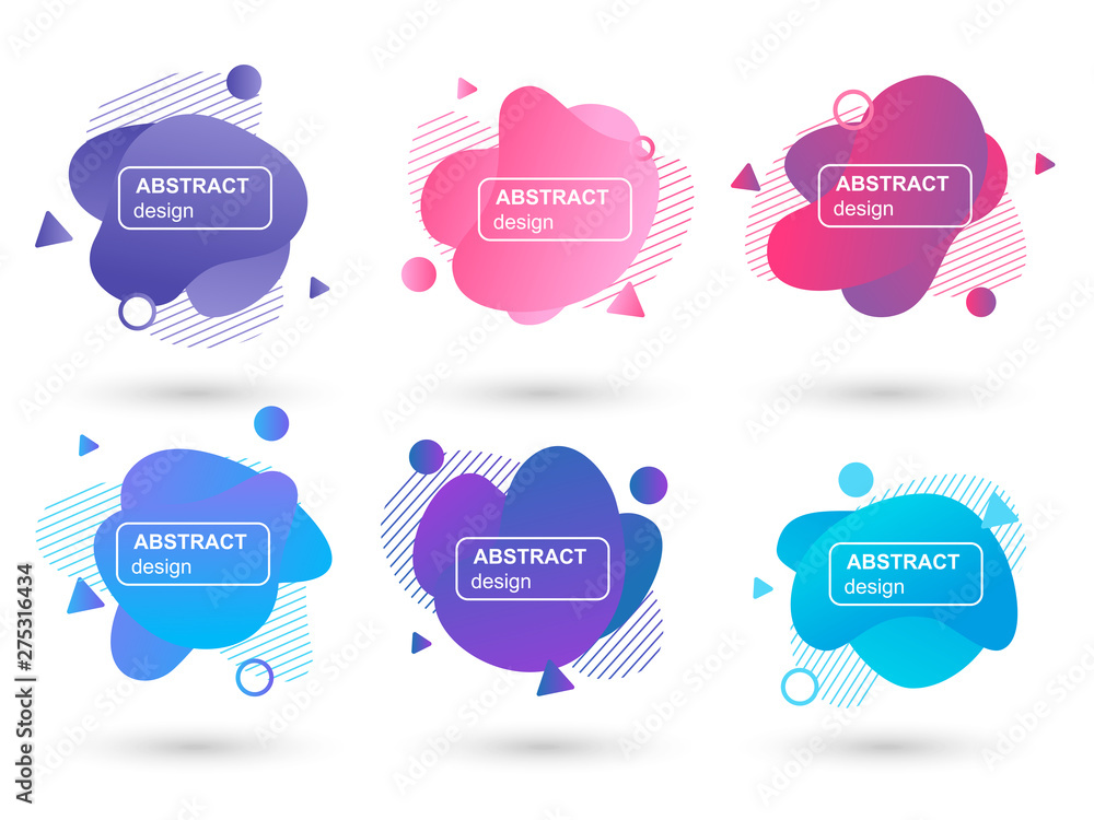 Set of abstract liquid shapes modern graphic elements. Fluid design forms and line. Gradient abstract banners. Template for the design of a logo, flyer or presentation. Vector illustration.