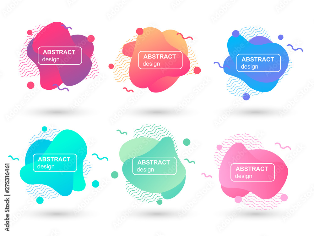 Set of abstract liquid shapes modern graphic elements. Fluid design forms and line. Gradient abstract banners. Template for the design of a logo, flyer or presentation. Vector illustration. Set of abstract liquid shapes modern graphic elements. Fluid design forms and line. Gradient abstract banners. Template for the design of a logo, flyer or presentation. Vector illustration.
