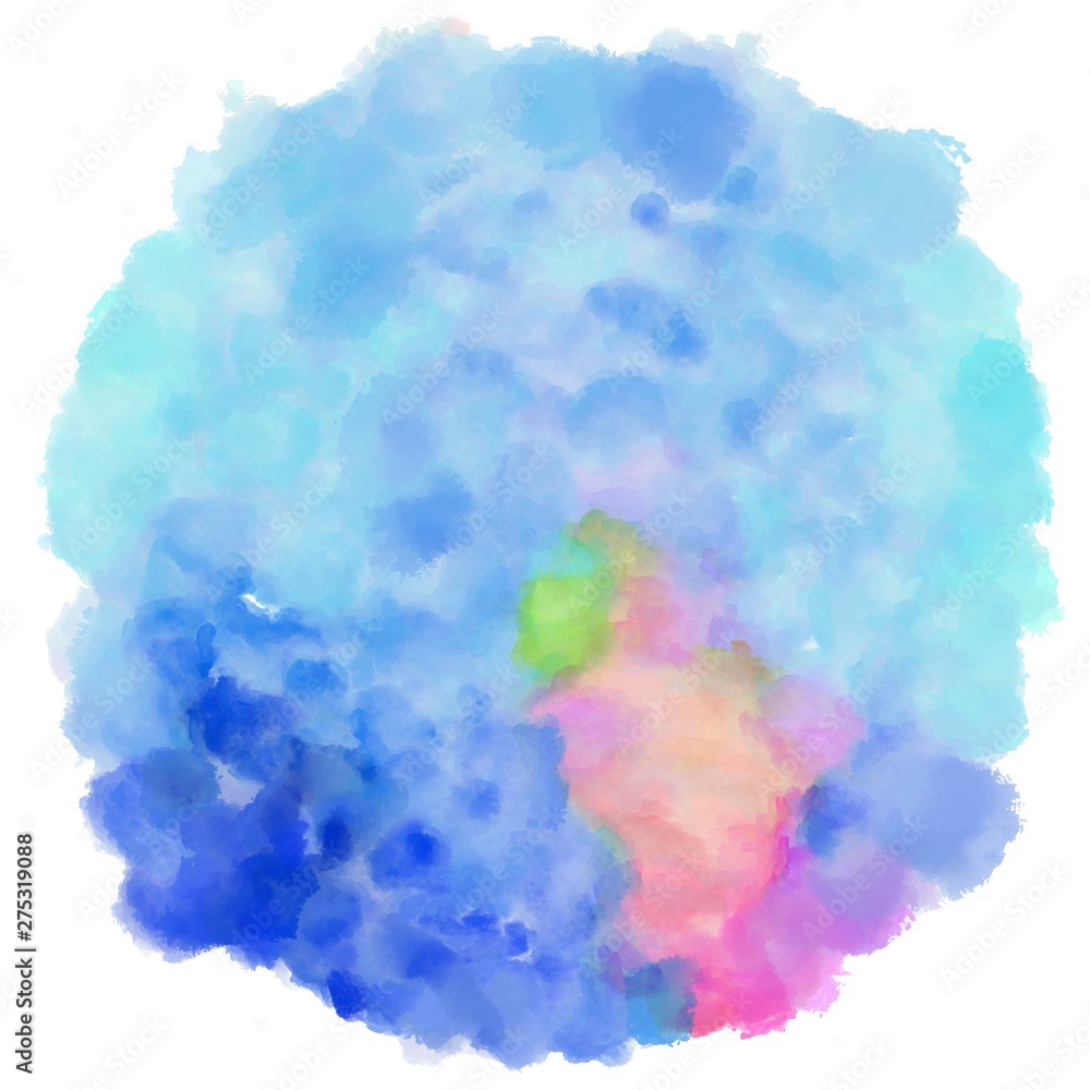 circular painting with baby blue, royal blue and baby pink watercolor graphic background illustration