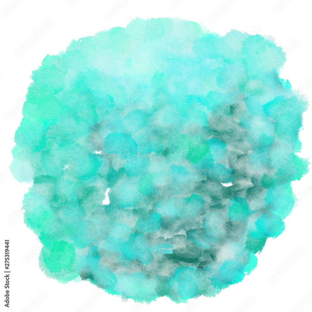 sky blue, aqua marine and light sea green watercolor graphic background illustration. circular painting can be used as graphic element or texture