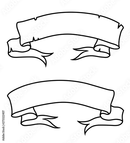 Vintage ribbon scroll simple vector illustration. Black and white blank template design element for announcements, invitations, cards, flyers.