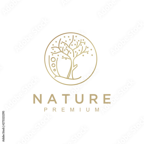 Nature abstract plant logo. Round emblem flower in a circle in linear style. flower shop, cosmetics, ecology concepts, health, spa, yoga Center.