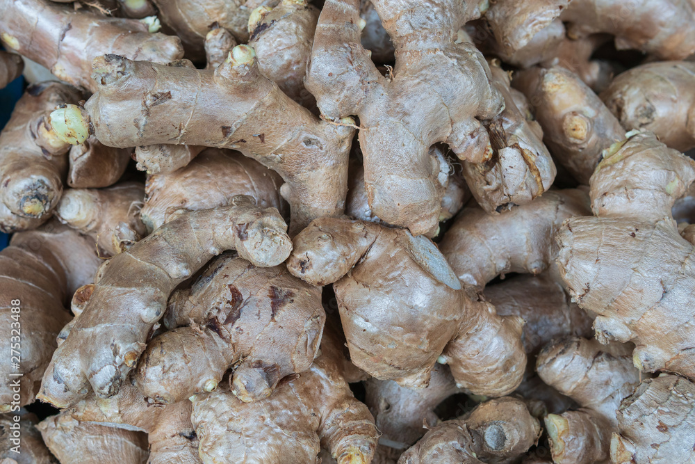 Fresh organic ginger in the local market