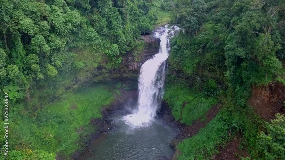 Aerial view of Tad E-tu waterfall in rainforest at Pakse and Champasak city Laos Aerial view of Tad E-tu waterfall in rainforest at Pakse and Champasak city Laos