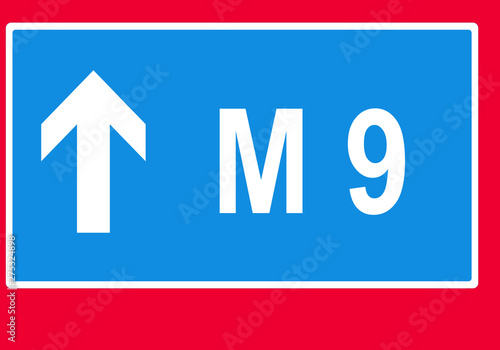 Expressway number sign with white arrow pointing forward