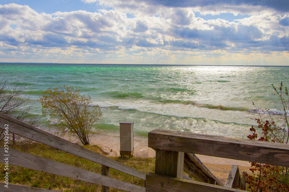 Lake Michigan Beach. Beautiful beach on the coast of Lake Michigan on a sunny beach in the Upper Peninsula of Michigan.