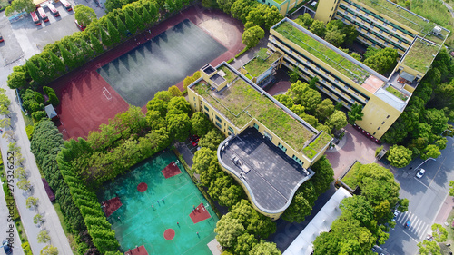 Photography Aerial view of modern Chinese School, in Shanghai . China