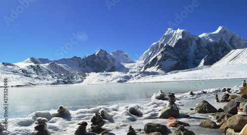 Beautiful frozen Gurudongmar Lake ,main tourist attraction Gangtok,Sikkim,india photo