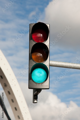 Close up of green illuminated on traffic light