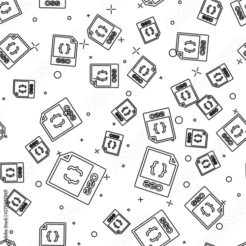 Black CSS file document icon. Download css button icon isolated seamless pattern on white background. CSS file symbol. Vector Illustration