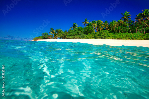 Fototapeta Naklejka Na Ścianę i Meble -  Tropical Island with a paradise beach and palm trees, Fiji Islands