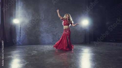 Caucasian children girl dancing belly dance