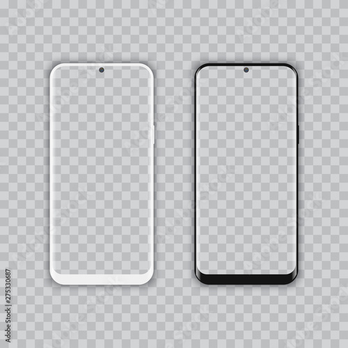Realistic white and black smartphone with transparent screen. Vector.
