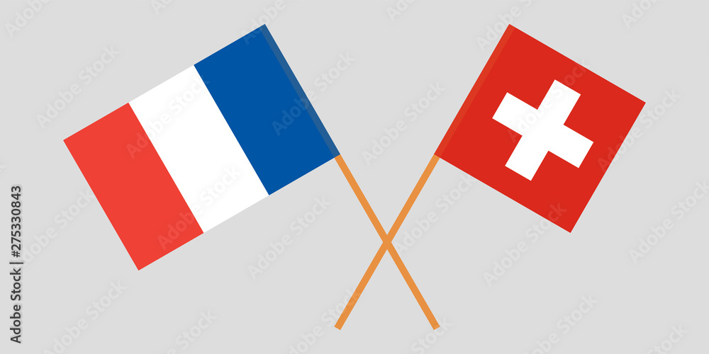 Switzerland and France. Crossed Swiss and  French flags