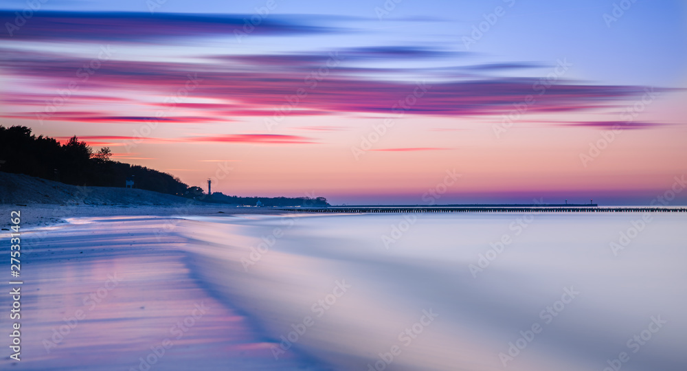 Ocean sunset sky - gorgeous panorama twilight sky and peaceful water background