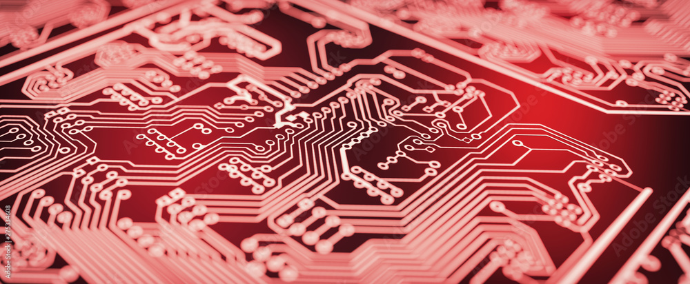 Red circuit board background. Red circuit board background.