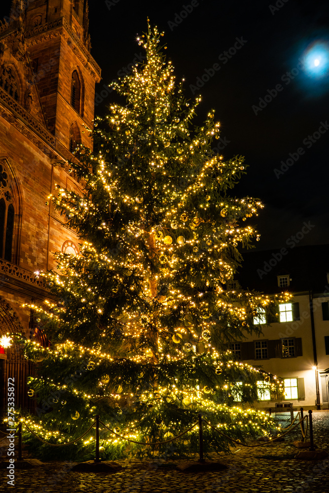 Christmas tree in front of the Münster in Basel Switzerland