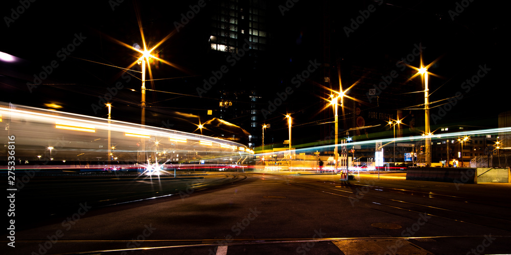 light trails in Basel Switzerland on a cold autumn day 