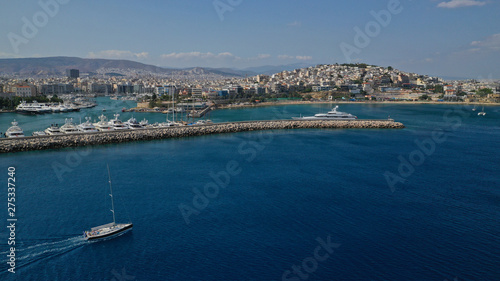 Aerial view of famous busy port of Piraeus one of the largest in Europe, Attica, Greece
