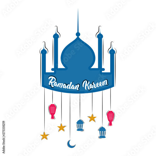 Pendant of an islamic mosque with lamps and star icons. Ramadan kareem - Vector