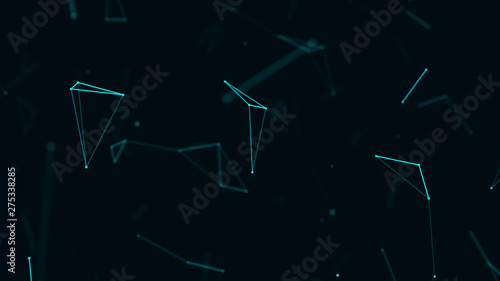 Digital plexus or network of glowing lines and dots. Abstract futuristic background. 3D rendering
