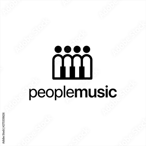 Black People crowd music piano logo design concept