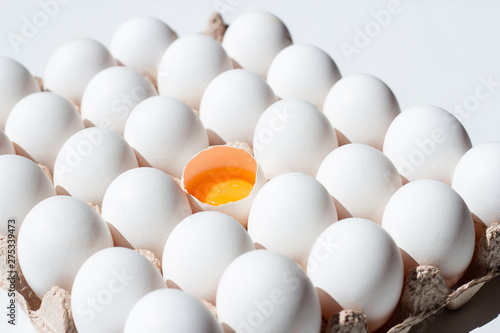 Fresh eggs isolated. White eggs in tray