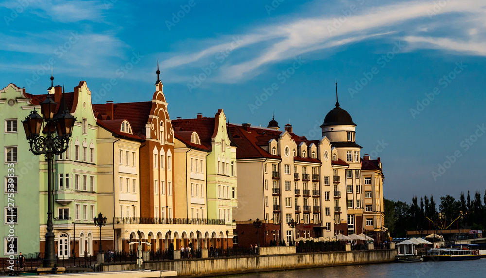 Fototapeta premium Buildings in the old German style by the river