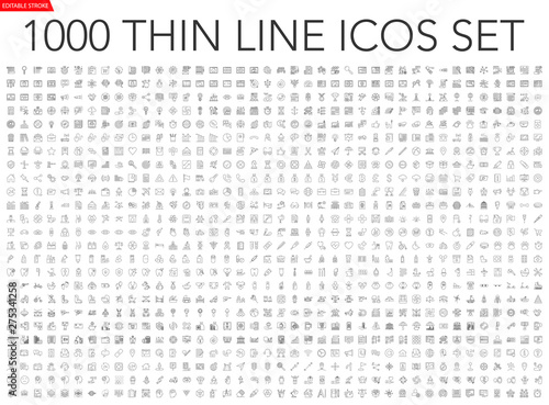 Set of 1000 thin line icons - business, finance, office, banking, SEO, travel, drugs, dental, medical, web, baby, web development, digital marketing, conscious living, navigation, graphic design, pets