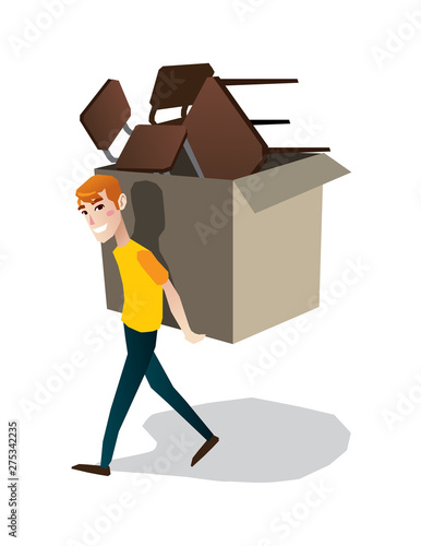 man carrying box furniture people isolated