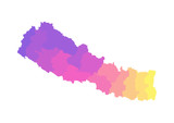 Vector isolated illustration of simplified administrative map of Nepal. Borders of the zones. Multi colored silhouettes