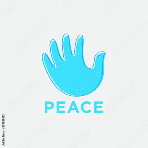 Handbreadth like blue pigeon with contour on white background. Peace symbol.