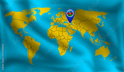 Azerbaijan s location mark on the world map  Azerbaijan flag  vector illustration