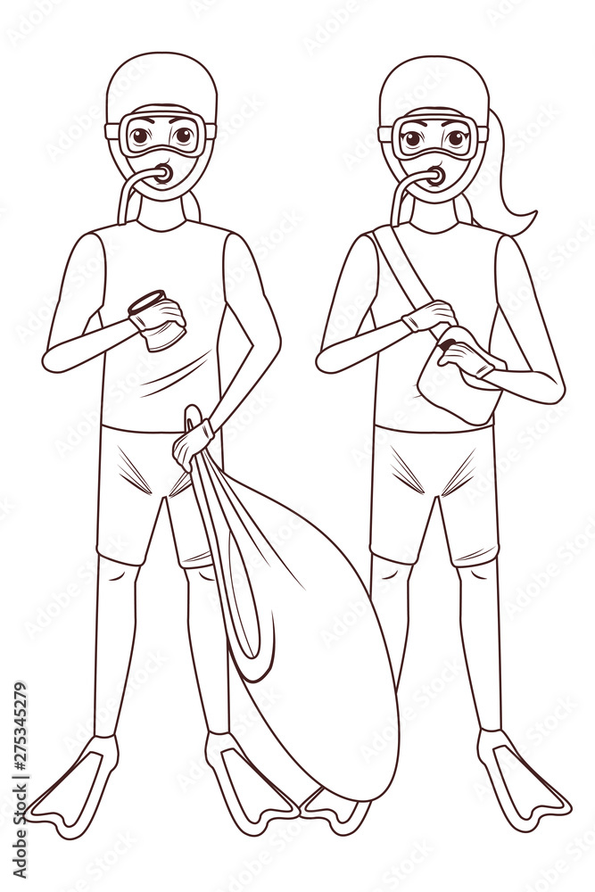 scuba diving avatar cartoon character in black and white scuba diving avatar cartoon character in black and white