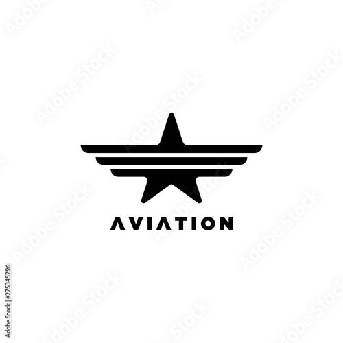 Star with wings illustration symbol.Aviation logo with star symbol