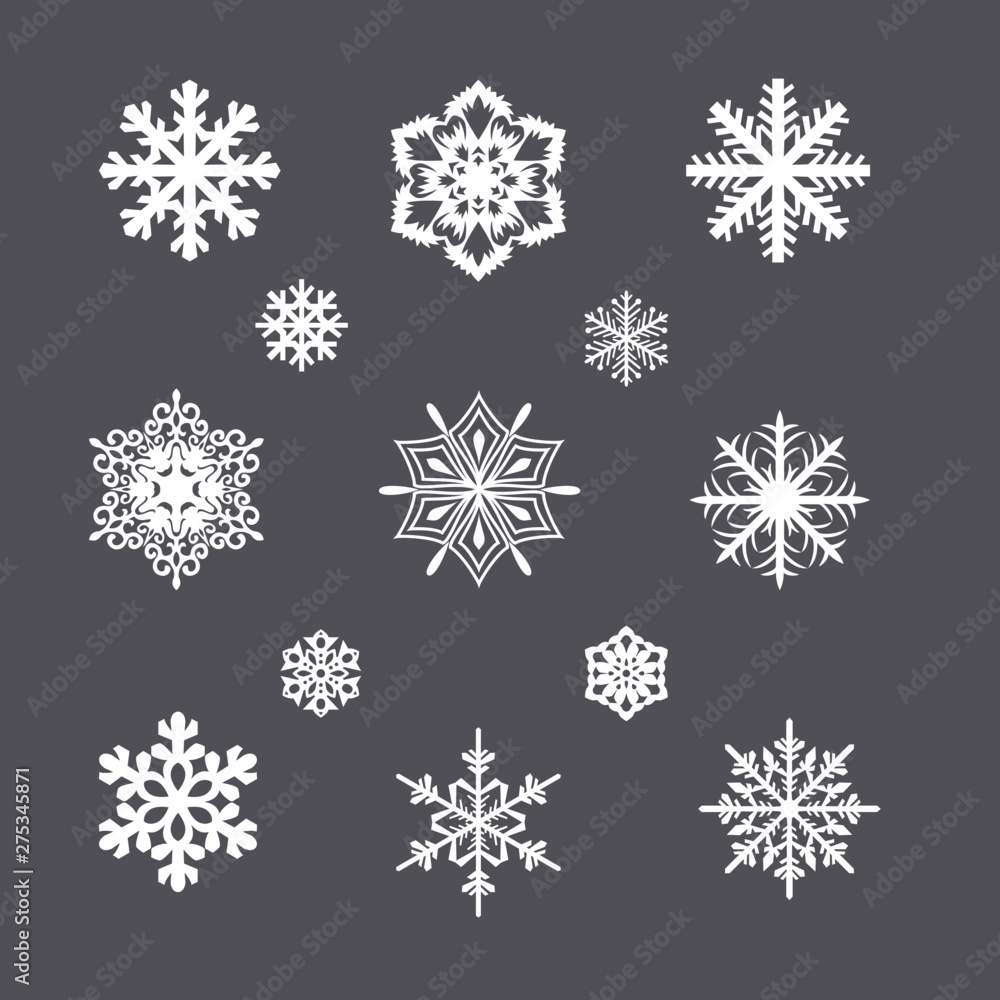 snowflakes by new year, white images on a gray background snowflakes by new year, white images on a gray background